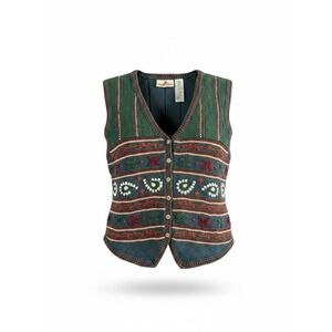 CRAZY HORSE Sweater Vest Womens Small Green Knit Button Front Folk